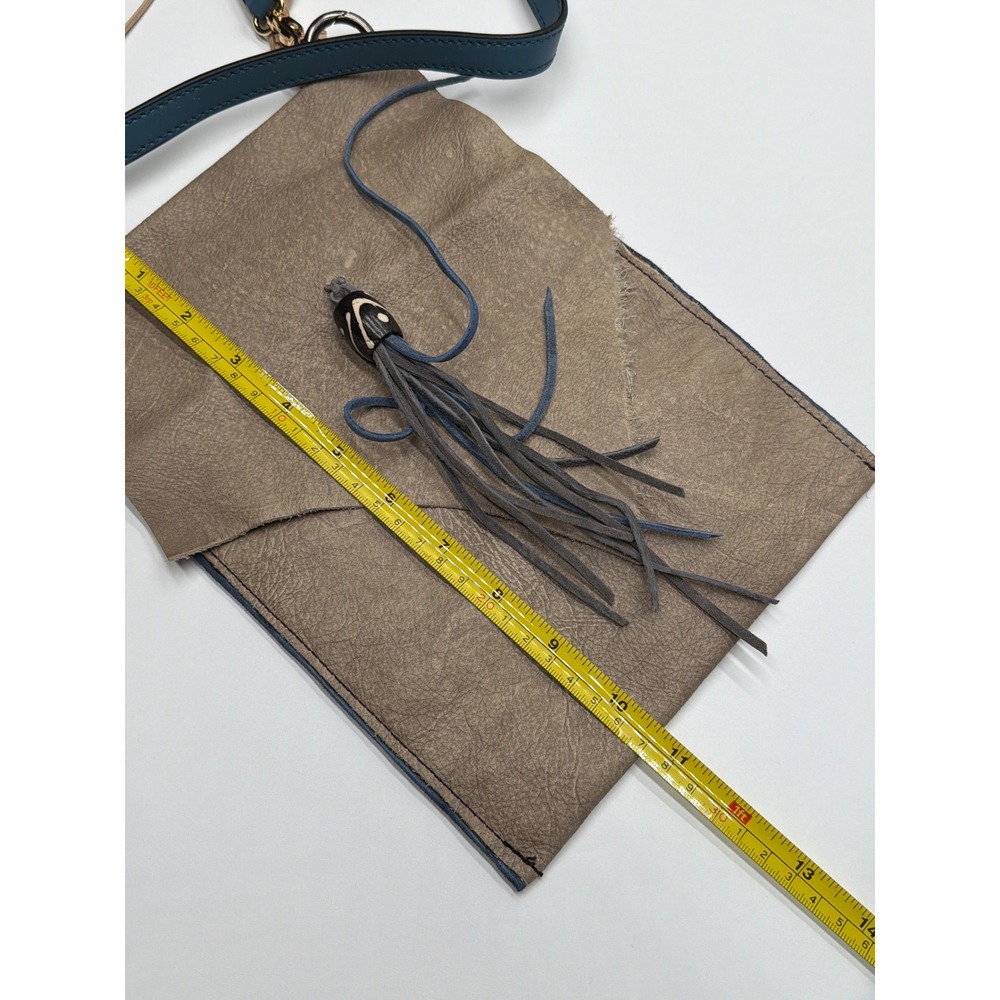 Echoes Handmade Raw Edge Leather Crossbody Bag Taupe Fringe Tassel Boho - Picture 8 of 9